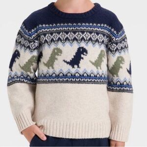 5T NEW NWT Fairisle boys Kids Dinosaur sweater beige navy green cream cat & jack